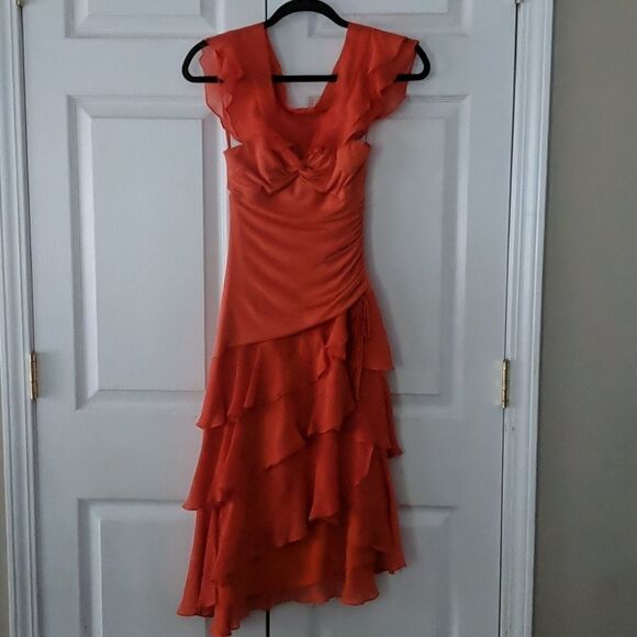 BCBGMAXAZRIA 2 tone orange tangerine tiered dress Sz XS - Picture 1 of 9